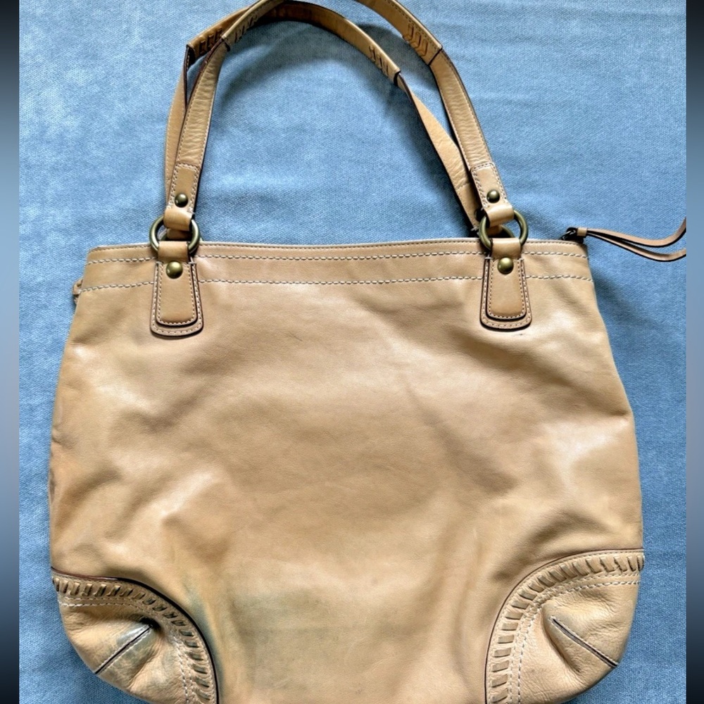 Coach Poppy Whipstitch Natural Leather Brass Glam Tote Purse Large Shoulder Bag - Picture 3 of 16